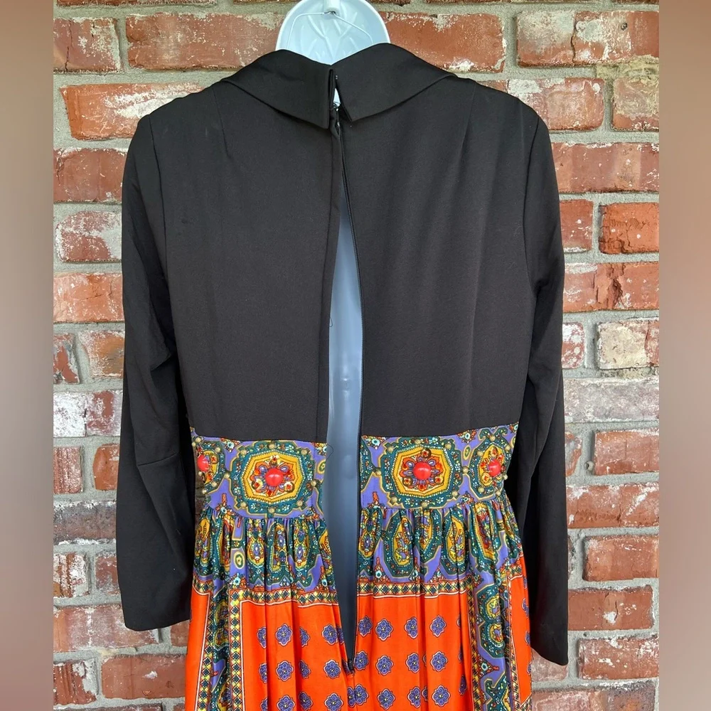 Vintage black and orange formal maxi dress size Mediuim - Picture 7 of 9